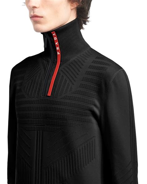 prada black zip-up turtleneck|Techno knit turtleneck zip.